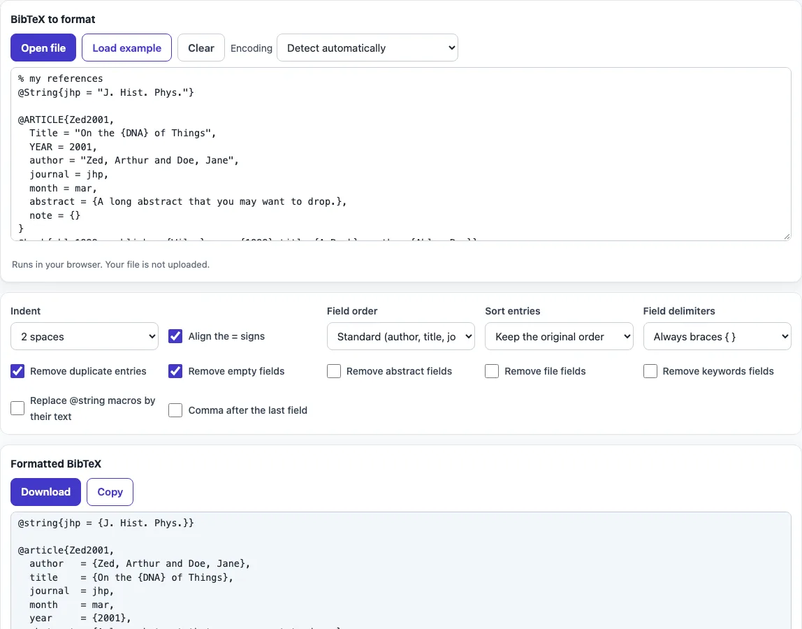 Bibtex formatter example