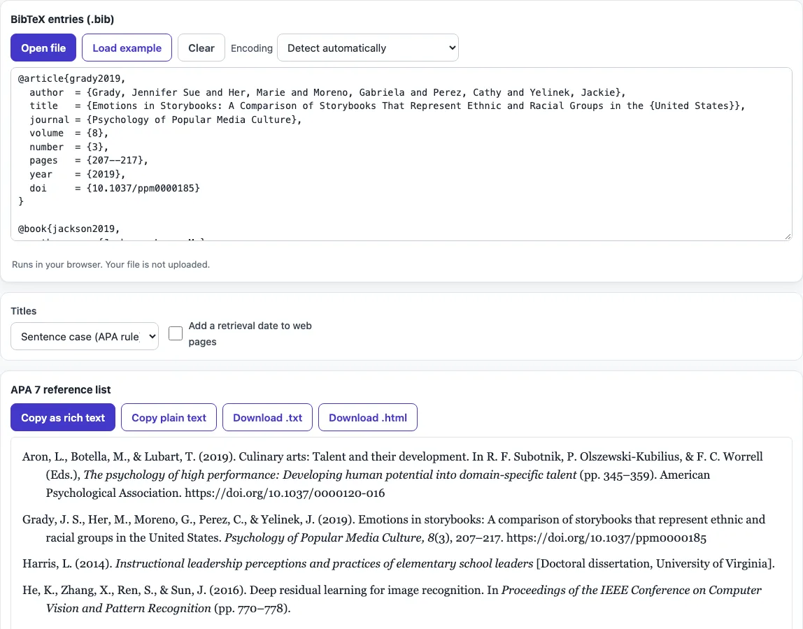 Bibtex to apa example