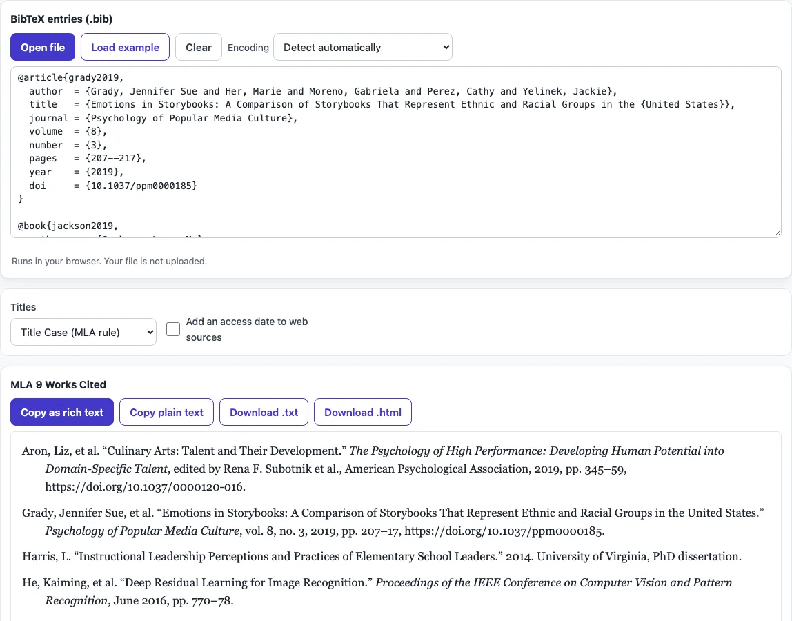 Bibtex to mla example