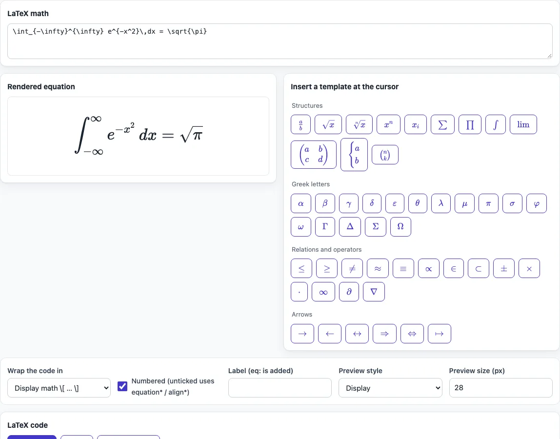 Latex equation editor example