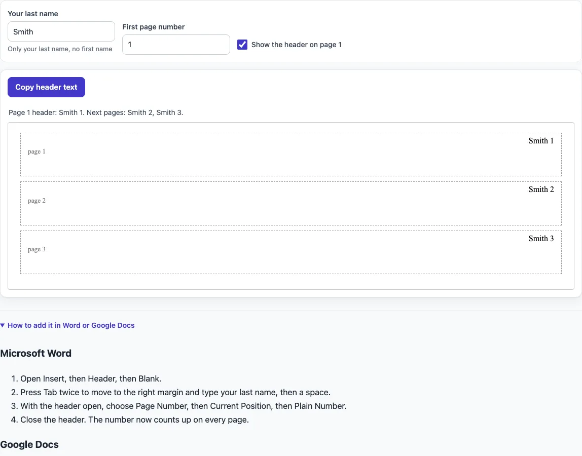 Mla header example